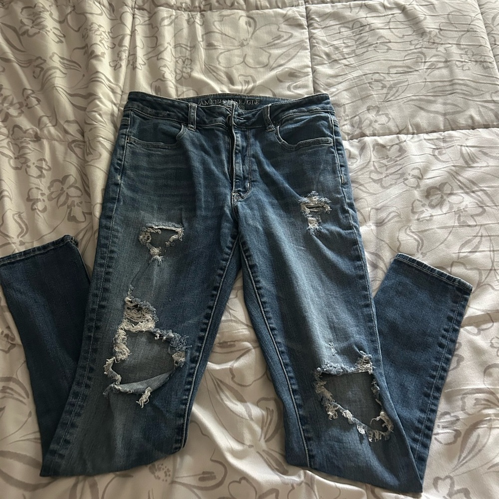 American Eagle Outfitters Ripped Blue Boyfriend Jeans